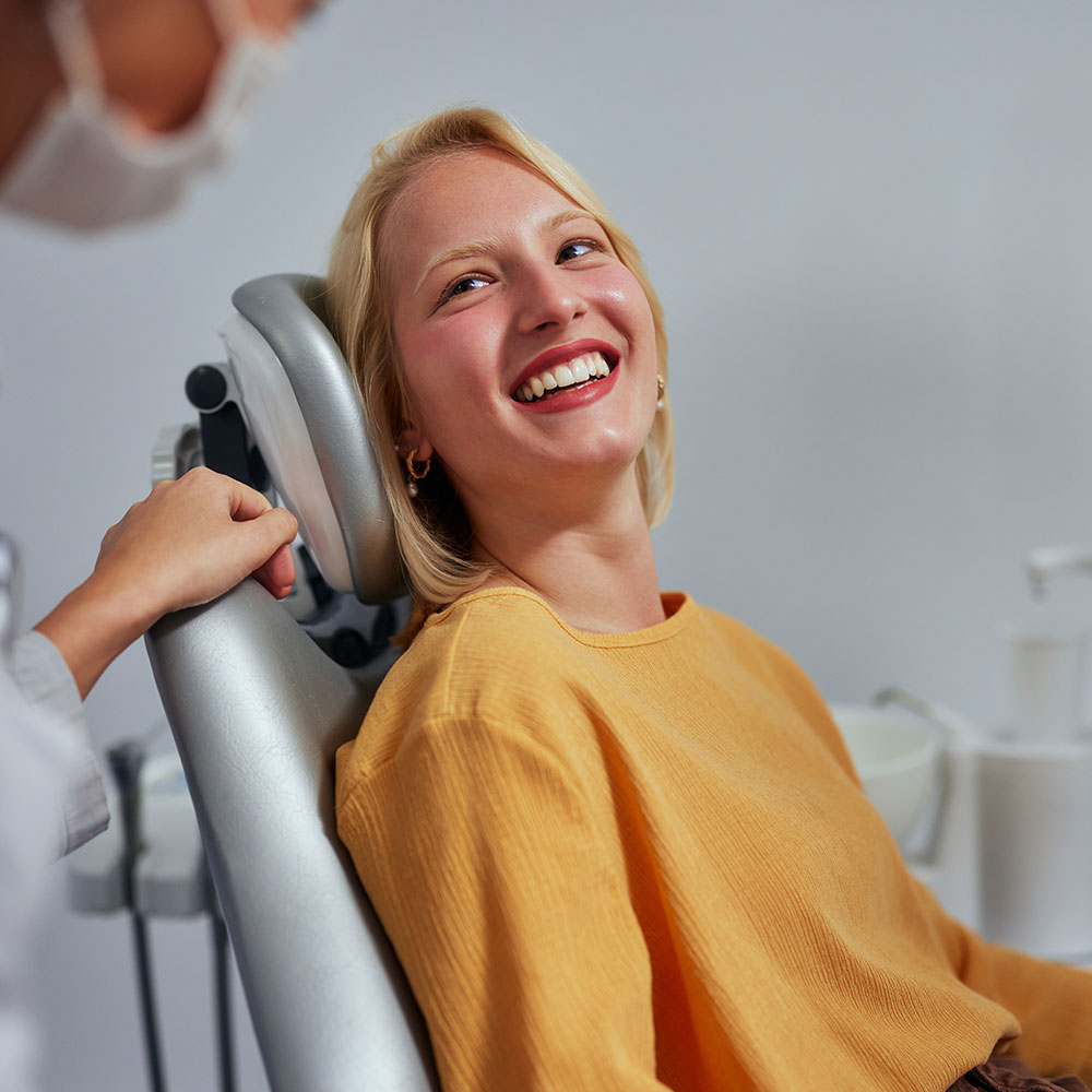 Dental patient smiling near Montebello